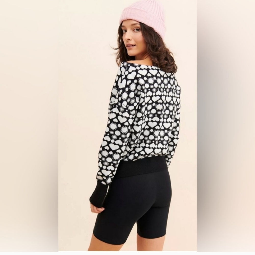 Anthropologie Maeve Boat Neck Sweater Black & White Heart SIZE LARGE - Picture 2 of 12